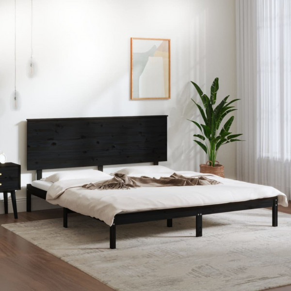 Estructura de cama de madera maciza de pino negro 160x200 cm D