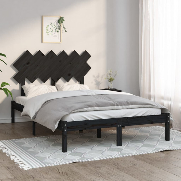 Estructura de cama doble madera maciza negra 135x190 cm D