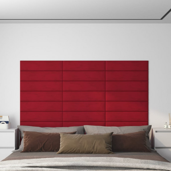 Paneles de pared 12 uds terciopelo rojo tinto 60x15 cm 1.08 m² D