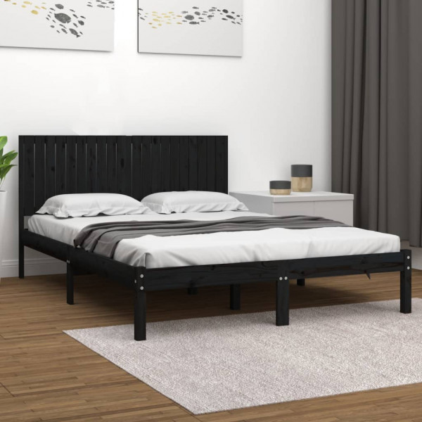 Estructura de cama de madera maciza de pino negro 200x200 cm D