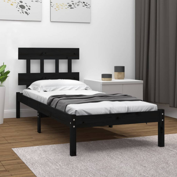 Estructura de cama individual de madera maciza negro 75x190 cm D