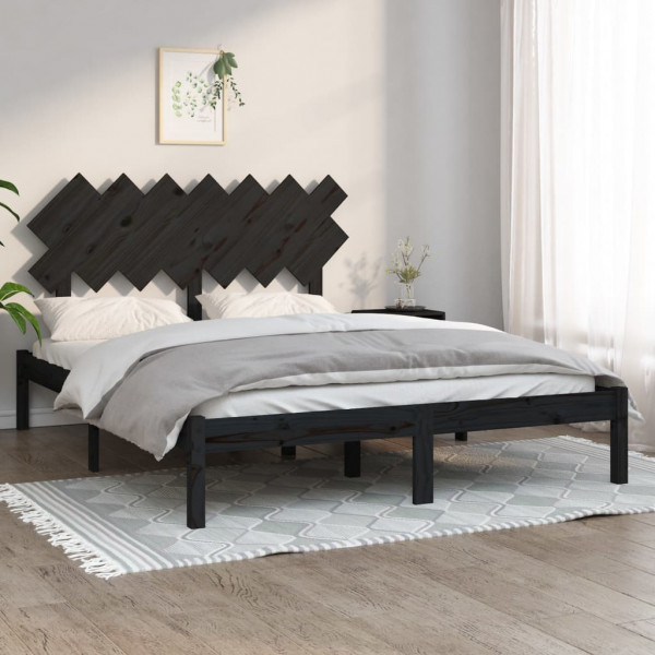 Estrutura de cama de madeira maciça preta 140x200 cm D