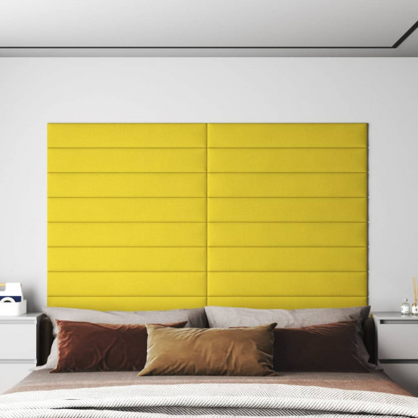 Paneles de pared 12 uds tela amarillo claro 90x15 cm 1.62 m² D