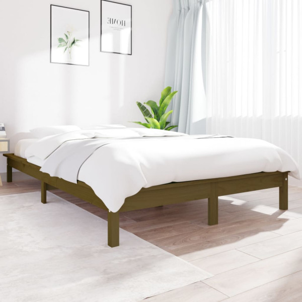Estrutura de cama em madeira maciça de pinho castanho mel 140x200 cm D