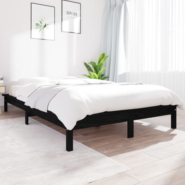 Estrutura de cama madeira maciça de pinho preto 140x200 cm D