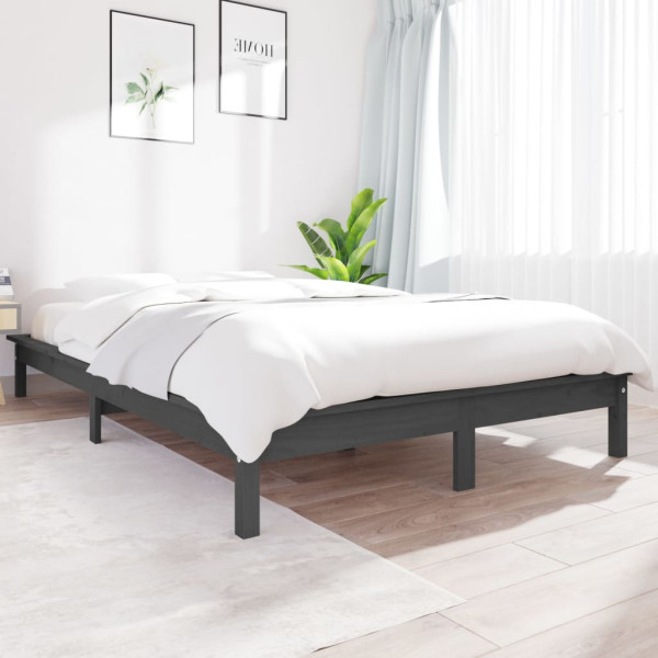 Estructura de cama de madera maciza de pino gris 160x200 cm D