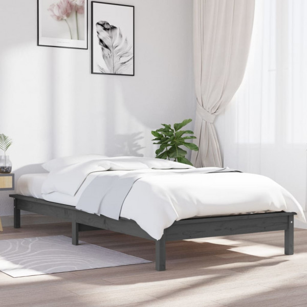 Estrutura da cama madeira maciça pinho cinza 75x190 cm D