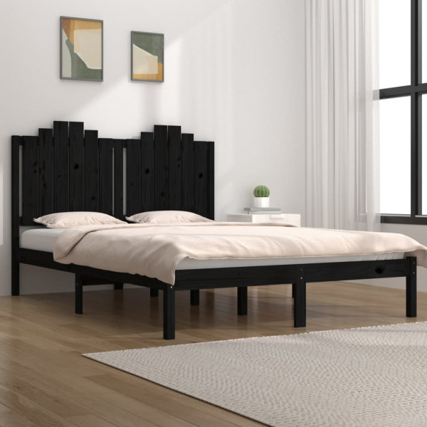 Estrutura de cama de casal pequena madeira de pinho preto 120x190 cm D