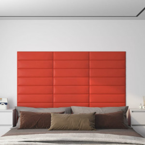 Paneles de pared 12 uds cuero sintético rojo 60x15 cm 1.08 m² D