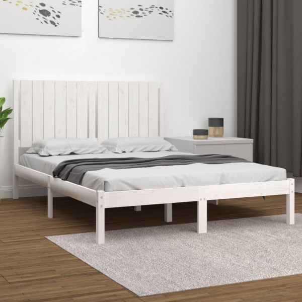 Estructura de cama de madera maciza de pino blanca 140x190 cm D