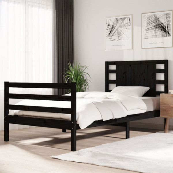 Estructura de cama madera maciza de pino negro 100x200 cm D