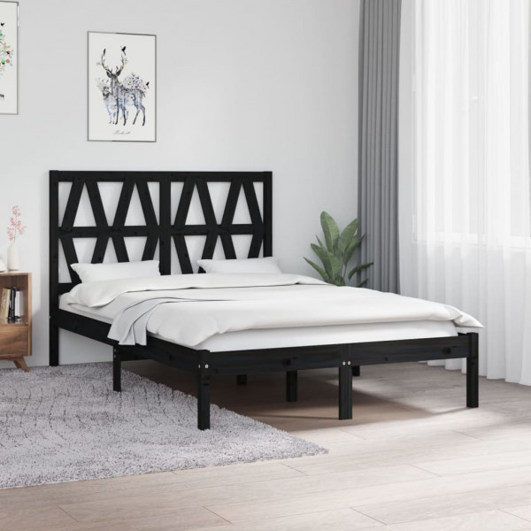 Estrutura de cama de casal pequena madeira de pinho preto 120x190 cm D