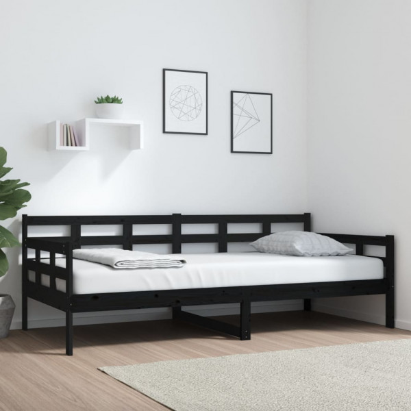 Sofá cama madeira maciça de pinho preto 90x200 cm D