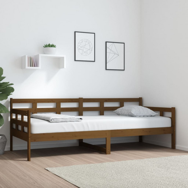 Sofá cama madera maciza de pino marrón miel 80x200 cm D