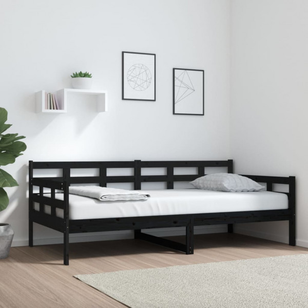 Sofá cama madera maciza de pino negro 90x190 cm D