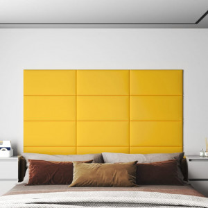 Paneles de pared 12 uds terciopelo amarillo 60x30 cm 2.16 m² D