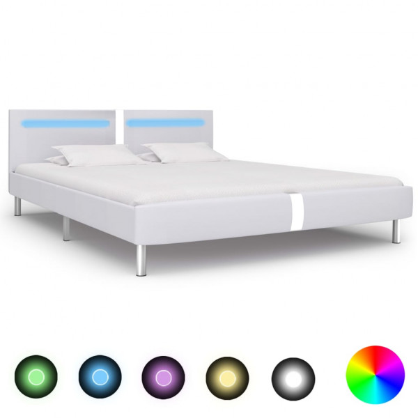 Estructura de cama con LED de cuero sintético blanco 180x200 cm D