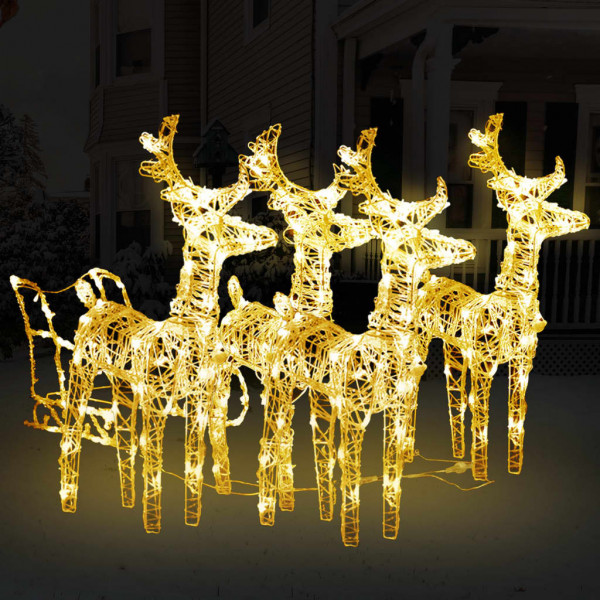 Decoración navideña de renos y trineo acrílico 240 LED D