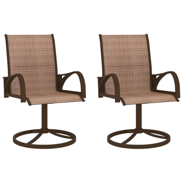 Cadeiras giratórias de jardim 2 peças em têxtil e aço marrom D