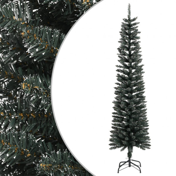 Árbol Navidad artificial estrecho con soporte PVC verde 210 cm D