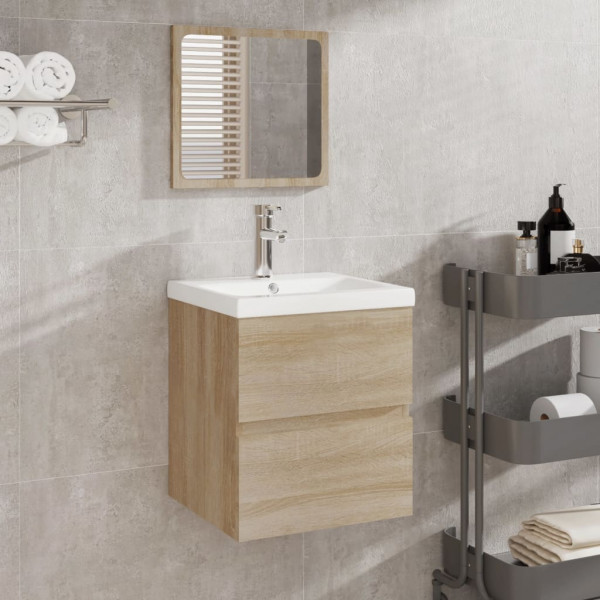 Armario de baño con espejo madera contrachapada color roble D