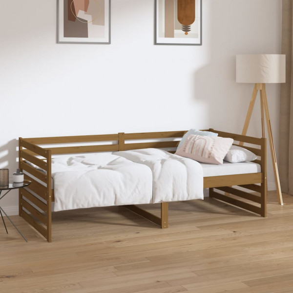 Sofá-cama em madeira de pinho maciça castanho mel 90x190 cm D