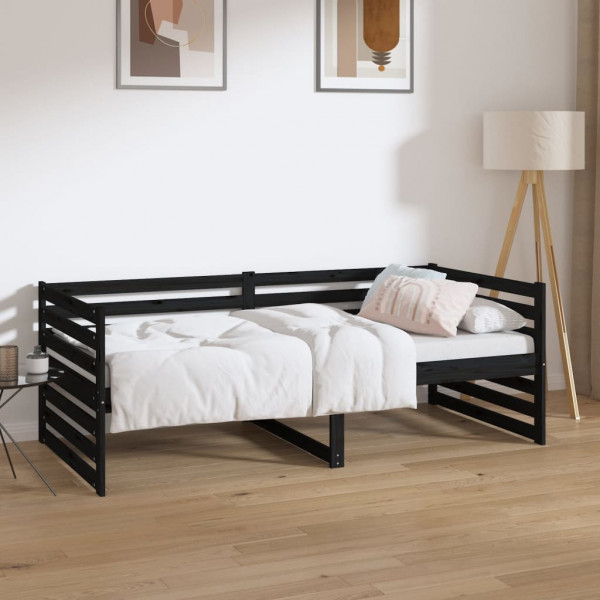 Sofá cama madeira maciça de pinho preto 90x190 cm D