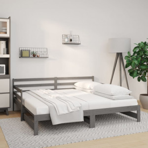 Sofá cama extraíble madera maciza de pino gris 2x(90x190) cm D