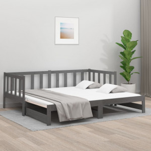 Sofá cama extraíble madera maciza de pino gris 2x(90x190) cm D