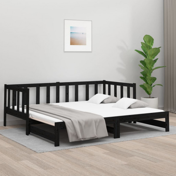 Sofá cama removível madeira maciça de pinho preto 2x(90x190) cm D