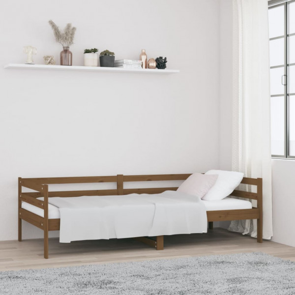 Sofá cama de madera maciza de pino marrón miel 80x200 cm D