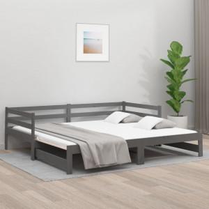 Sofá cama extraíble madera maciza de pino gris 2x(80x200) cm D