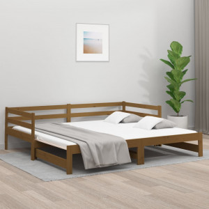 Sofá cama extraíble madera de pino marrón miel 2x(80x200) cm D