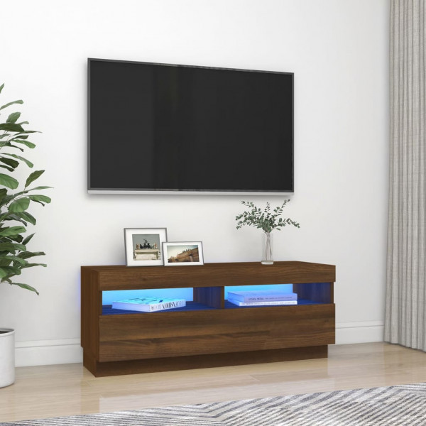Mueble de TV con luces LED marrón roble 100x35x40 cm D