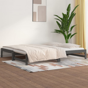 Sofá cama extraíble madera maciza de pino gris 2x(90x190) cm D