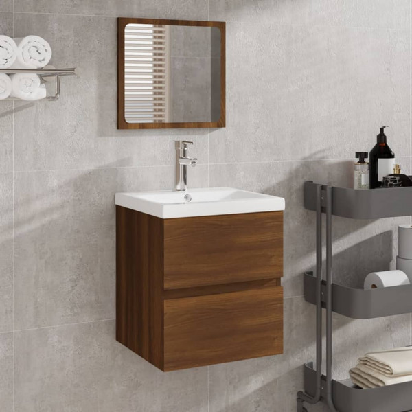Armario de baño con espejo madera contrachapada marrón roble D