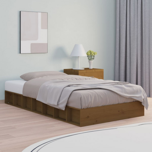 Estrutura de cama individual em madeira maciça castanho mel 75x190 cm D