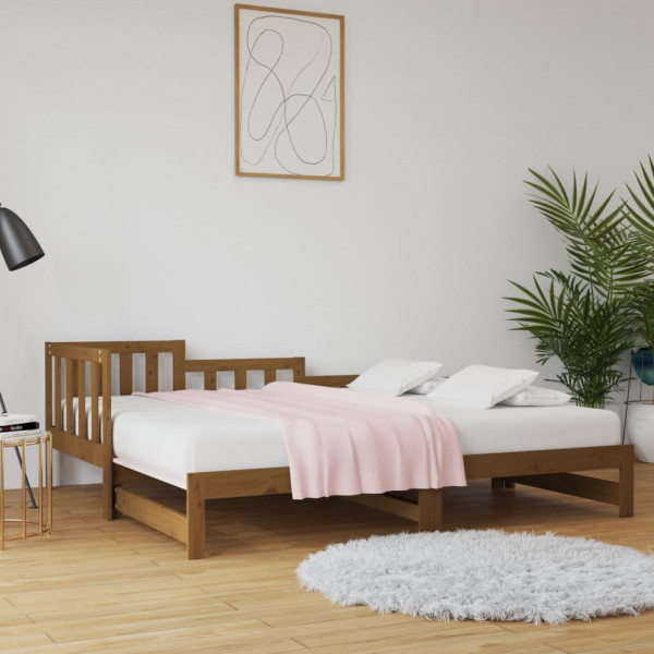 Sofá cama removível em madeira de pinho castanho mel 2x(80x200) cm D