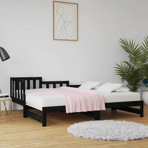 Sofá cama removível madeira maciça de pinho preto 2x(90x200) cm D