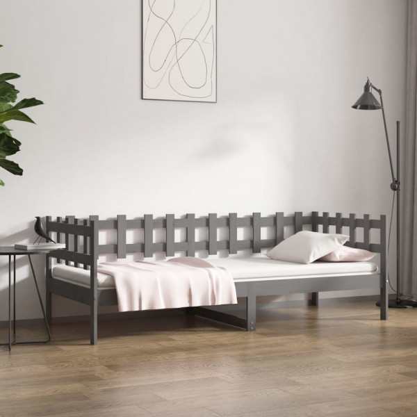 Sofá cama madera maciza de pino gris 90x200 cm D