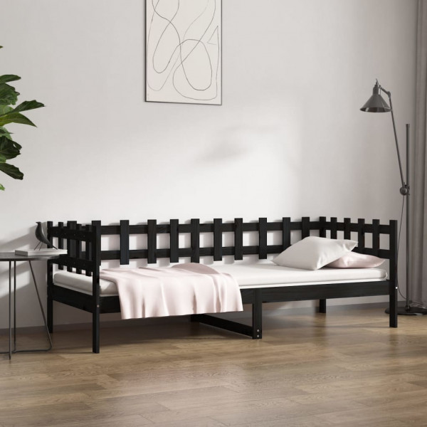 Sofá cama madera maciza de pino negro 90x190 cm D