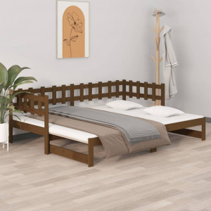 Sofá cama removível em madeira de pinho castanho mel 2x(80x200) cm D