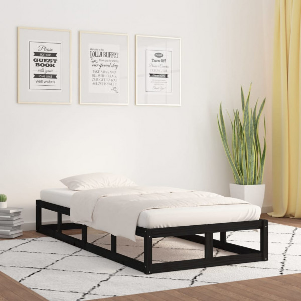 Estrutura de cama de madeira maciça preta 100x200 cm D