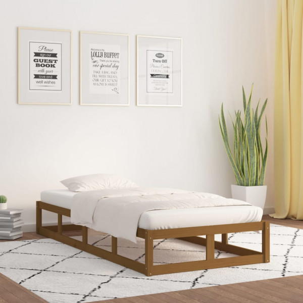 Estrutura de cama individual em madeira maciça castanha 90x190 cm D