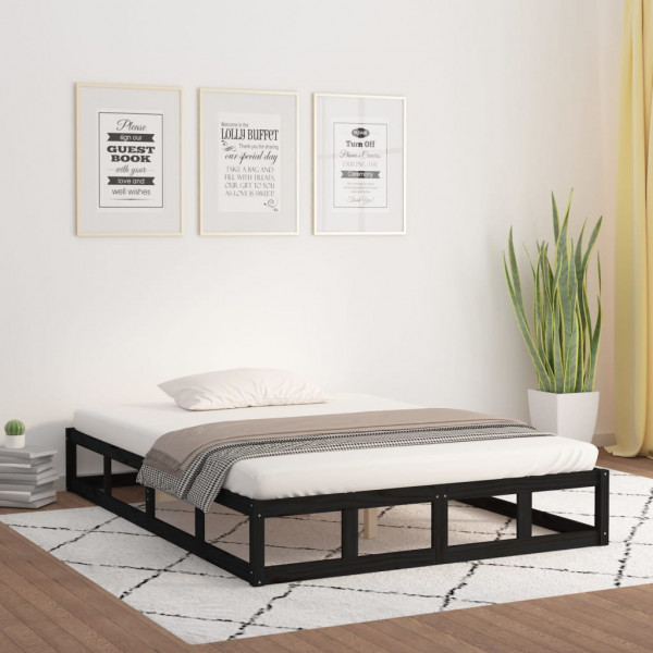 Estructura de cama doble de madera maciza negra 135x190 cm D