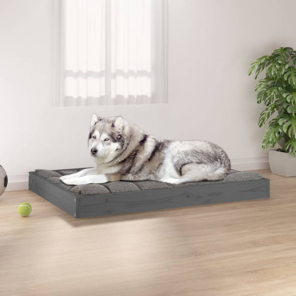 Cama para perros madera maciza de pino gris 101.5x74x9 cm D