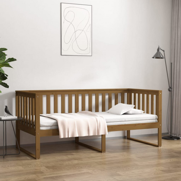 Sofá-cama em madeira de pinho maciça castanho mel 90x200 cm D