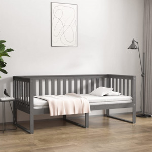 Sofá cama madera maciza de pino gris 90x190 cm D