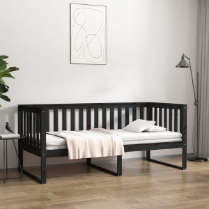 Sofá cama madeira maciça de pinho preto 90x190 cm D