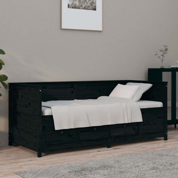 Sofá cama de madeira maciça de pinho preto 100x200 cm D